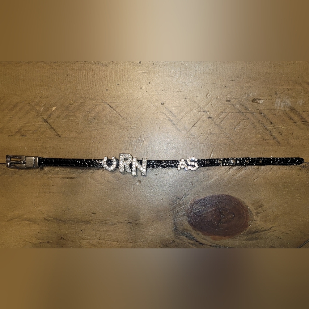Leather Bracelet With Horseshoe And Letters R,N, A, S With Silver Buckle